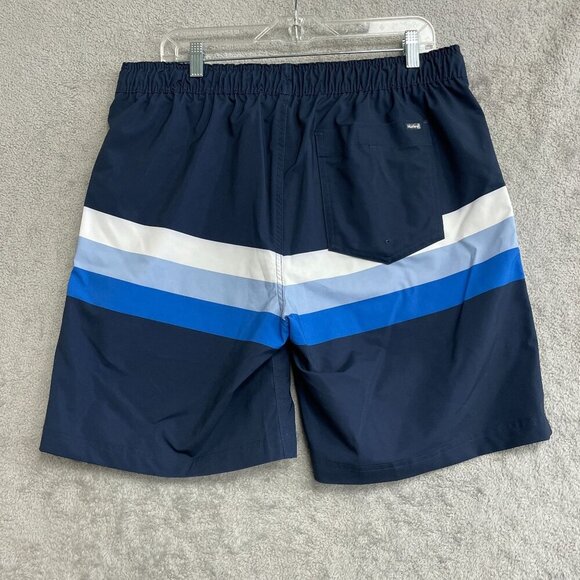 NEW Hurley Men's XL Regular Fit Swim Shorts Navy Blue & Striped Polyester - Picture 3 of 6